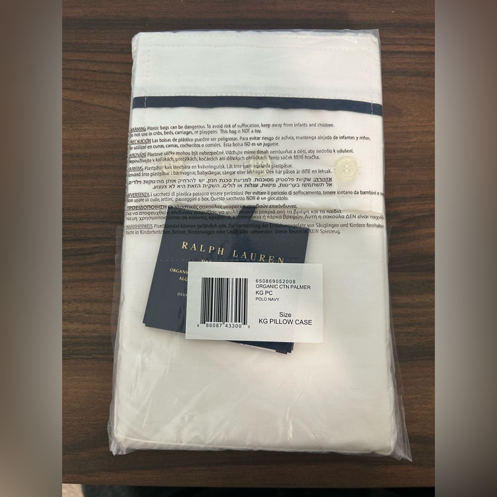 Ralph Lauren Organic Cotton Palmer Percale 2 King Pillowcases Polo Navy